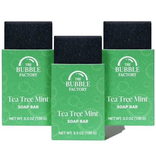 Image of Handmade Natural Bath & Body Soap Bar, Vegan, All-Natural, Palm Oil Free, Made in USA with Shea Butter + Essential Oils, Tea Tree Mint, 3 Bars
