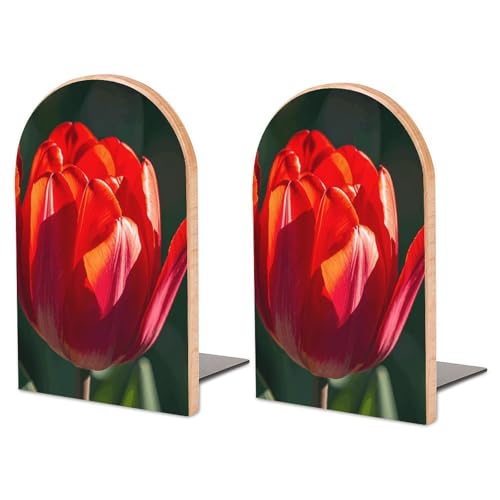 Serre-livres imprimés fleurs rouges grand format en bois hêtre bibliothèque - 2