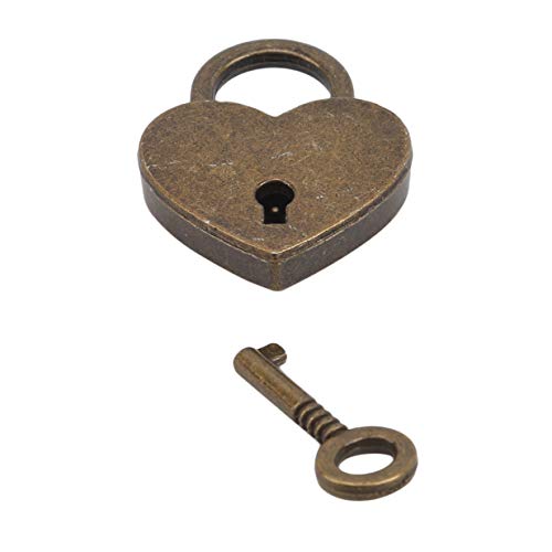 Image of EJY Retro Mini Love Heart Shape Padlock Suitcase Luggage Lock with Keys for Gym,Sports,Employee Locker,Outdoor,Bronze