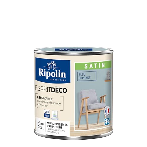 RIPOLIN - Peinture Intérieure Multi-Supports – Murs, Boiseries & Radiateurs – Ultra-Couvrante – Lessivable – Application Facile – Ecolabel - Satin -...
