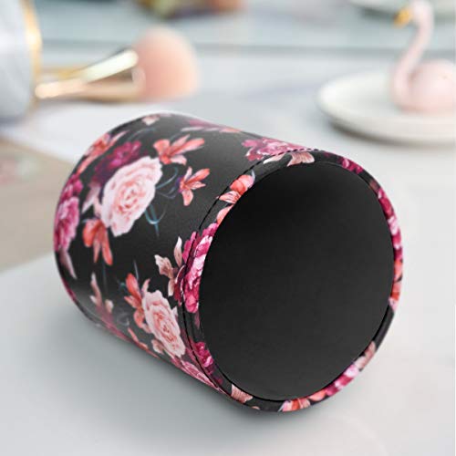 Image of Round Leather Pen Pencil Holder for Desk, Black Flower