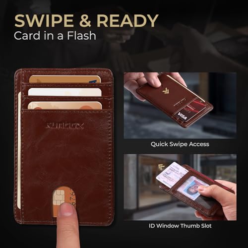 Image of RUNBOX Slim Minimalist Front Pocket RFID Blocking Leather Wallets for Men and Women Card Holder Wallets Gifts for men