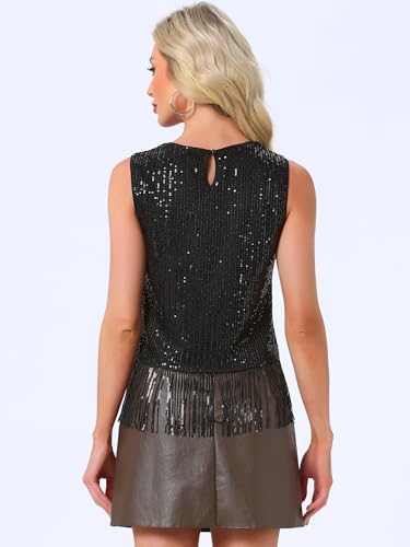 Image of Allegra K Women Sequin Fringe Sleeveless Crop Tank Tops Party Night Out