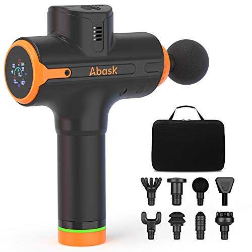 Abask Pistolet de Massage Musculaire, Masseur de Muscle Profonds avec Autonomie de la batterie jusqu'à 8 heures, 8 Têtes de Massage et un Capteur de Fréquence Cardiaque, pour Relaxation des Muscles