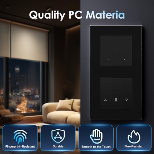BSEED Smart Lichtschalter mit WLAN Rollladenschalter, Smart Jalousien Schalter mit PC Rahmen, Ben&ouml;tigt Nullleiter, WiFi Rolladen Zeitschaltuhr, kompatibel mit Alexa/Google Home, 2 Fach 1Weg, Schwarz