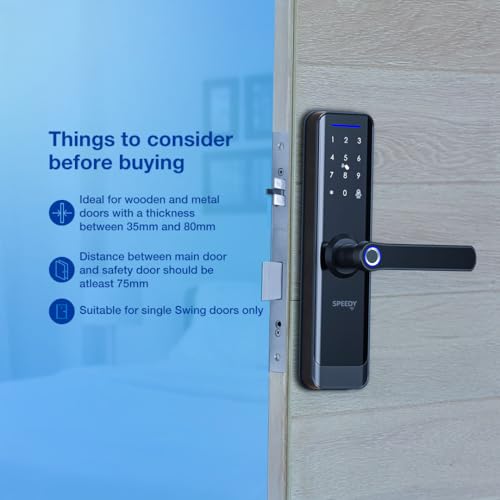 Image of SPEEDY Alloy Steel WiFi Enabled Smart Door Lock for Main Door with 5 in 1 Access | Biometric, 2 Emergency Keys | (No Extra Gateway Required) | 2-Year Warranty & Free Installation by Brand
