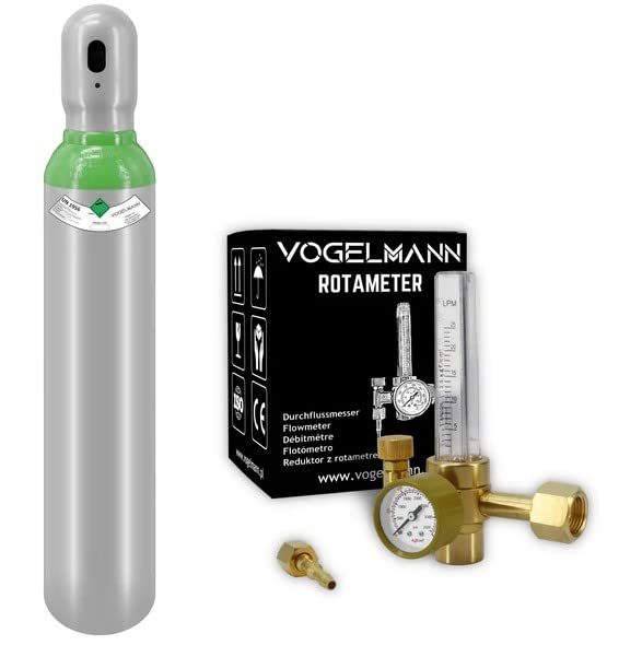 Bombola Gas Argon/CO2 piena 8L 1,5m3 con Regolatore Rotametro Vogelmann, set bombola saldatore del gas con regolatore, cilindro del gas