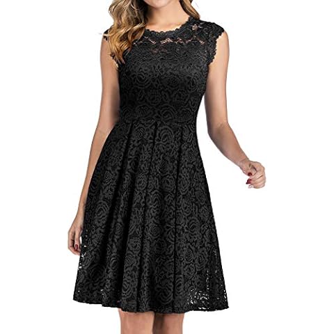 Meetjen Dress for Wedding Guest Women Bridesmaid Cocktail Prom Party Vintage Floral Lace Rockabilly Swing Black S Cover