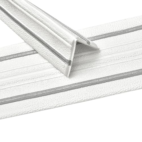 Rodapié suave autoadhesivo, para pared, flexible, borde de revestimiento, borde de techo, cenefa de pared (blanco con línea gris)
