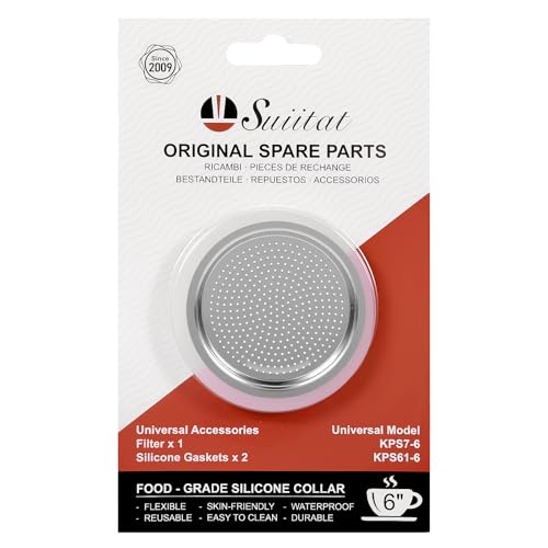 Image of Moka Pot Replacement Parts, KPS-SR Moka Express 6 Cup Replacement Filter and 2 Silicone Gaskets for Moka Pots, Compatible with KPS7-6, KPS61-6