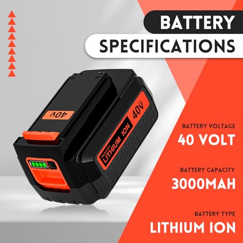 2-Pack 3000mAh 40V LBX2040 Lithium Replacement Battery and Charger Compatible with Black and Decker 40 Volt Battery LBX2040 LBXR36 LBXR2036 LST540 LCS1240 LBX1540 LST136W Cordless Power Tool (Orange)
