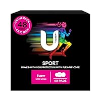 U by Kotex Sport Ultrathin Pads Super with Wings 40 Count (4 x 10 Pack) - Packaging May Vary