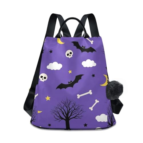 Sac à dos noir et violet chauve-souris pour femme avec poche antivol