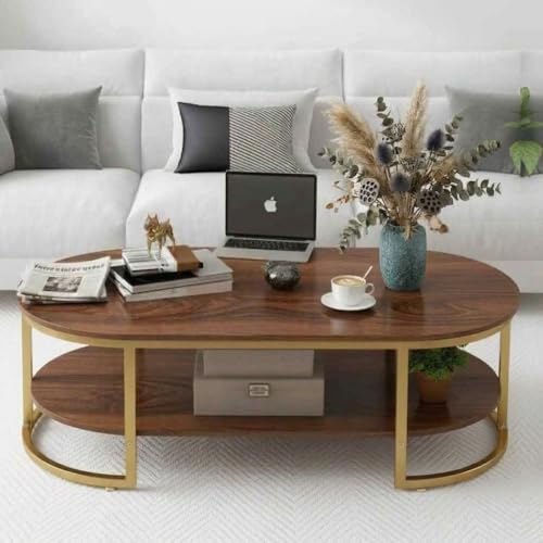 Image of NEST NATURE HAVEN Coffee Table for Office, Dining, Tea Room, Center Table for Living Room, Contemporary Simple Cocktail Table with Brown Desktop and Gold Metal Frame