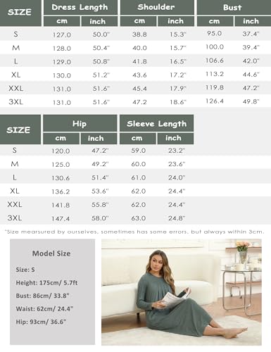 Leversic Długa koszula nocna dla kobiet okrągły dekolt plisowana bawełniana koszula nocna długi rękaw długość do kostki długa koszula nocna miękka sukienka do spania, Ciemnoniebieski, S