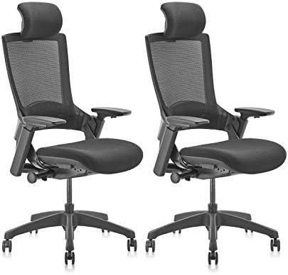 CLATINA Ergonomic High Swivel Executive Chair with Adjustable Height Head 3D Arm Rest Lumbar Support and Upholstered Back for Home Office Black Mesh 2 Pack