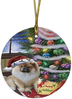 Have a Holly Jolly Chow Chow Dog Round Flat Ornament - Pet Decorative Hanging Ornaments for Christmas X-mas Tree Decorations - 2.75" Round Ceramic Christmas Ornament POR1287