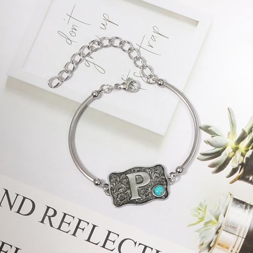 Image of Belt Buckle Bracelet Initial Letter A-Z Bracelets Western Cow Tag Bracelet Belt Buckle Necklace Western Style Initial Letter Pendant Necklace
