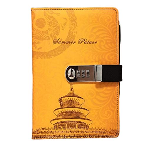 Cuadernos Cuadernos de redacción Cuaderno Vintage Diario Cuaderno de Cuero Amarillo Cuaderno con código de contraseña Bloqueo Oficina Papelería Escolar Suministros Cuadernos, blocs de Notas y Diarios Cover