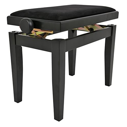 Navarrez Juan Miguel Banco de Piano Elegance Negro Mate - Madera Maciza - Ajustable en Altura Mediante Mecanismo de Tijera - Tapizado de Terciopelo Negro