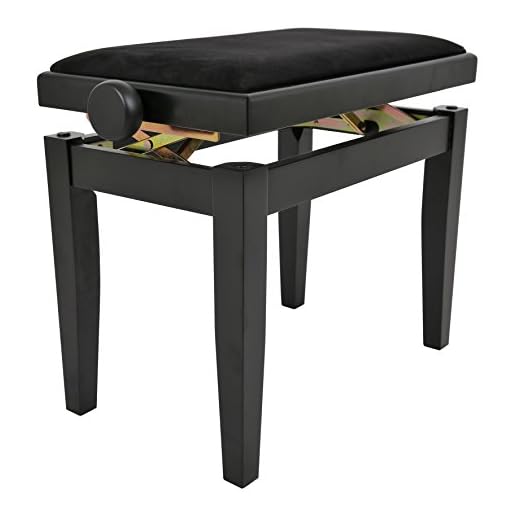 Navarrez Juan Miguel Banco de Piano Elegance Negro Mate - Madera Maciza - Ajustable en Altura Mediante Mecanismo de Tijera - Tapizado de Terciopelo Negro