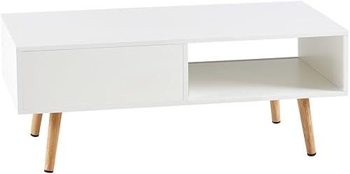 Miniatura 5 de Mesa auxiliar con almacenamiento, mesa central decorativa de 41.3 pulgadas con puerta corredera de ratán y patas de madera maciza, mesa de sofá