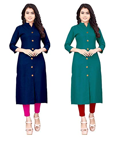 Image of NATEK Women's Cotton Straight Plain Kurtis Combo Pack of 2