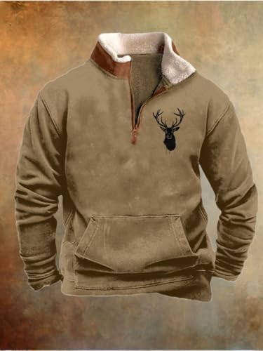 Aztec Sweatshirt Men Quarter Zip Pullover Fleece Sweatshirt Vintage Casual Stand Collar Sweatshirt with Pocket2