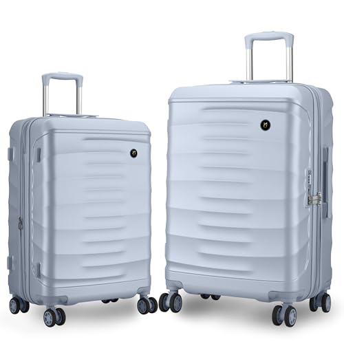 Image of Maleta Crescent Check-in Medium + Check-in Large | 24'' and 28'' | TSA Lock,Expandable,Anti-Theft Zipper,Wet-Dry Compartment| Trolley Bag Set of 2 (Silver, Set of 2 (Medium-Large))