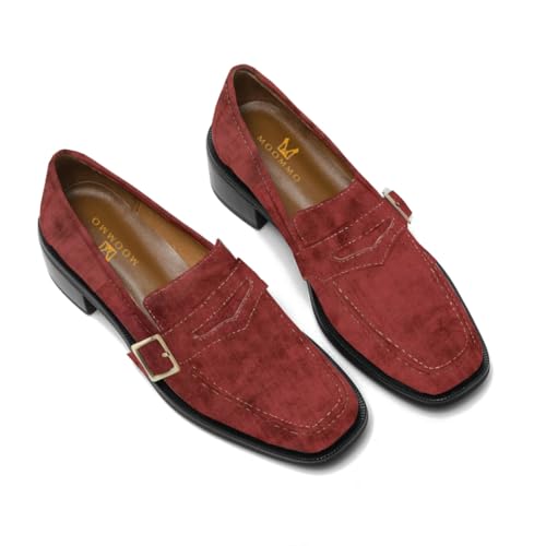 Image of MOOMMO Women Chunky Heel Penny Loafers Square Toe Buckle Slip On Comfort | Office Ladies Loafer Pumps 2 inch Stacked Block Heel Dress Loafers Oxfords Walking Dress Shoes Casual Size 4-11 M US