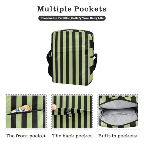 mens messenger bag cross body bag men Womens Fashion Purses Adjustable Strap for Travel Travel- Striped Green Black2