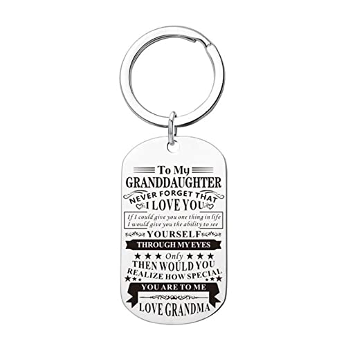 Stfery Llaveros para Llaves de Coche, Llaveros Coche Plata Placa de Identificación Grabada a Mi Nieta Amor a La Abuela Acero Inoxidable Keychain