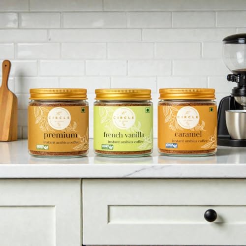 Image of The Circle Of Aroma Signature Instant Coffee|100% Arabica|Rich Aroma|No Added Sugar|Combo Of 3|Premium, Vanilla & Caramel|50g(25 Cups) Each Flavour|Enjoy Hot /Cold