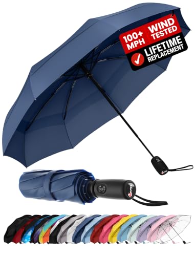 Repel Windproof Travel Umbrella - Compact & Withstands Winds up to 100MPH, Strongest Premium Auto Folding Umbrella for Rain and Sun - Durable, Light & Portable for Women & Men, Fits Backpack & Cars
