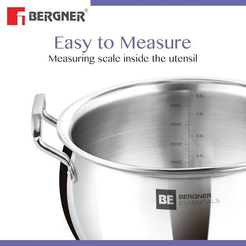 Image of Bergner BE Essentials TriPly Stainless Steel Rice Handi 28cm (9.5L), Biryani Handi with Glass Lid, Ergonomic Handle with Excellent Grip, Less Oil Use, Healthy Cooking - Induction and Gas Stove Ready