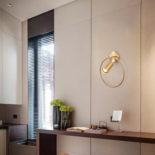 Aplique de pared redondo E27 dorado con cabezal ajustable para iluminar el dormitorio 7
