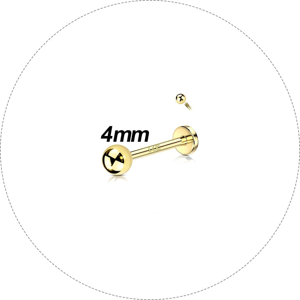 COCHARM 14K Real Gold Tongue Rings 14g 16mm Solid/Yellow Gold Tongue Barbell for Women Men Nickel Free