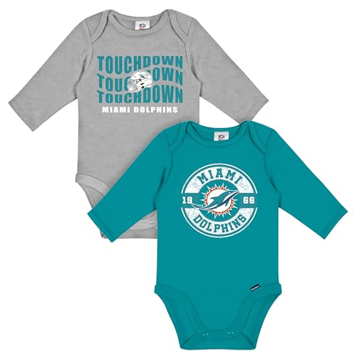 Gerber Baby NFL 2-Pack Long Sleeve Onesie Bodysuit, Dolphins, 0-3 Months