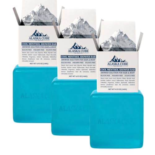 Alaskacube Cool Menthol Shower Bath Body Soap Bar Cleanser Refreshing Cooling Effect Rich Foam for Body (Pack of 3) | 3% Menthol | Body Wash, Shampoo for Men Women Bundle Value Set (Mint, Menthol)