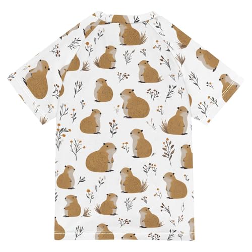 ALAZA Kids Rash Guard Boys Toddler Swim Shirts Short Sleeve Groundhog Cute White UPF 50+ 3T2