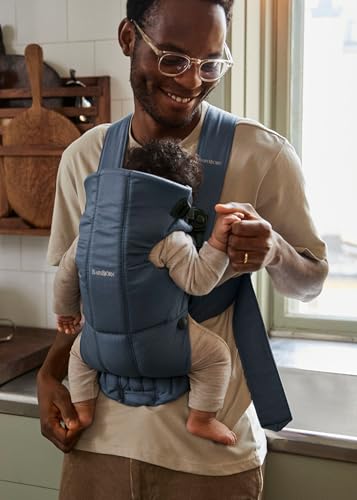Image of BabyBjorn Baby Carrier Mini, Vintage Indigo, Woven | Newborn Carrier (7-15 lbs), Ergonomic, Easy-to-Use