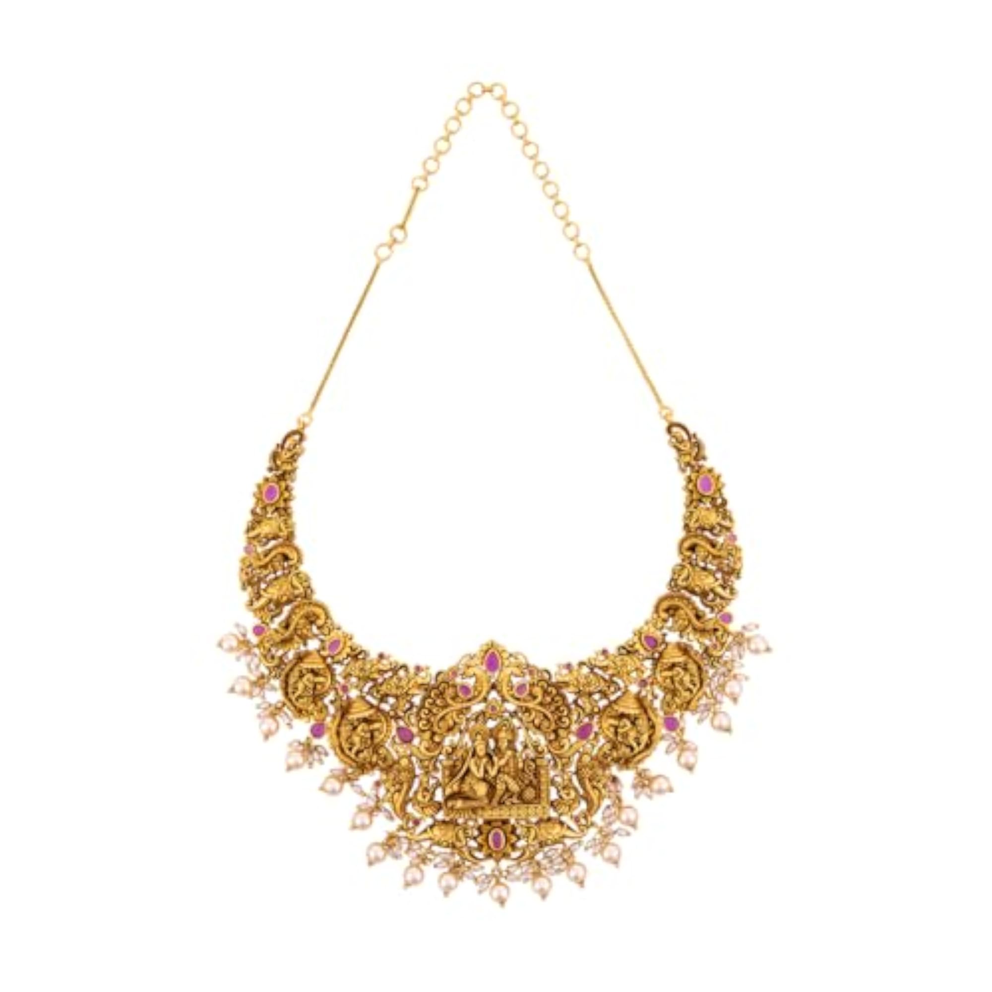 KUSHAL'S Ruby Gold Polished Copper Antique Necklace