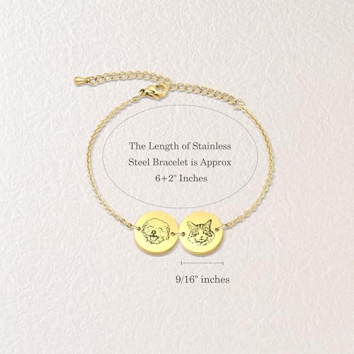 Anavia Personalized 1/2/3 Disc Pet Portrait Bracelet, Handmade Pet Memorial Photo Engraved Jewelry Gift, Glossy Stainless Steel Multiple Round Disc Chain Bracelet for Dog Cat Small Animal Lovers4