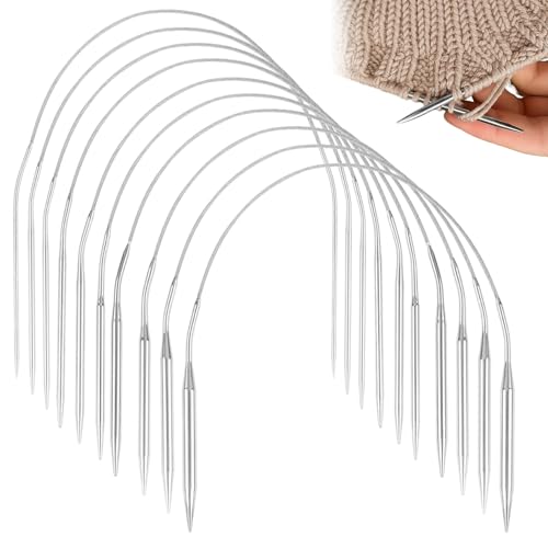 Alrens 10 Stück Stricknadeln Set 40CM Edelstahl Rundstricknadeln Stricknadel Knitting Needles für Mützen Socken Handschuhen Ärmel & Klein Projekte 2mm-7mm