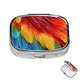 Pilulier à 2 compartiments pour poche ou sac à main, mini pilulier en métal fantastique en plumes de perroquet portable pour contenir des suppléments et des vitamines