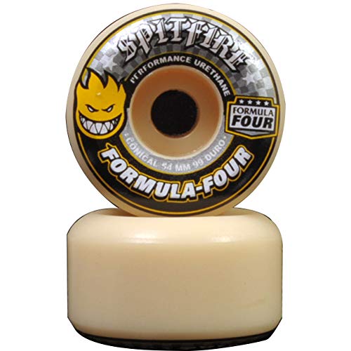 Image of Spitfire Formula Four White /Yellow Conical 99D Skateboard Wheels - Set of 4