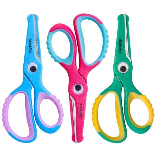 SLEMOON Kids Scissors 5.5 Inch Blunt Tip Toddler Safety Scissors 3 Pack