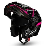 CRUIZER Casco moto modulare Omologato RUSSEL Nero Fuxia doppia visiera (L)
