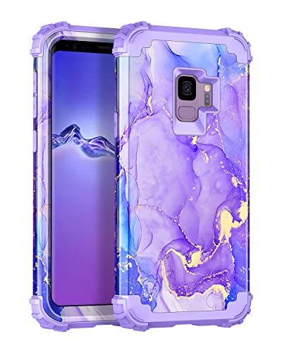 Casetego Compatible with Galaxy S9 Case,Shockproof 3 Layer Heavy Duty Hard PC+Soft Silicone Bumper Rugged Anti-Slip Protective Cover Cases for Samsung Galaxy S9,Romantic Purple