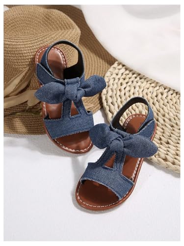 GORGLITTER Girl's Flat Sandals Dressy Bow Denim Cute Cut Out Open Toe Ankle Strap Dress Shoes4